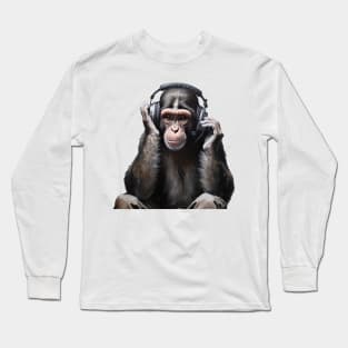 Rhythmic Reflections: DJ Monkey Thinker Long Sleeve T-Shirt